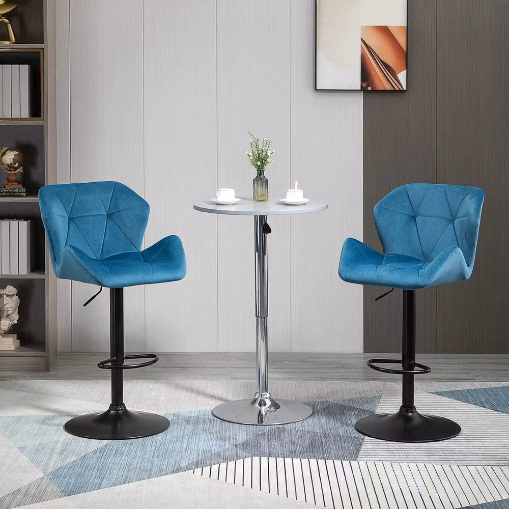 KORVIXA Set of 2 Blue Velvet Modern Bar Stools – 4