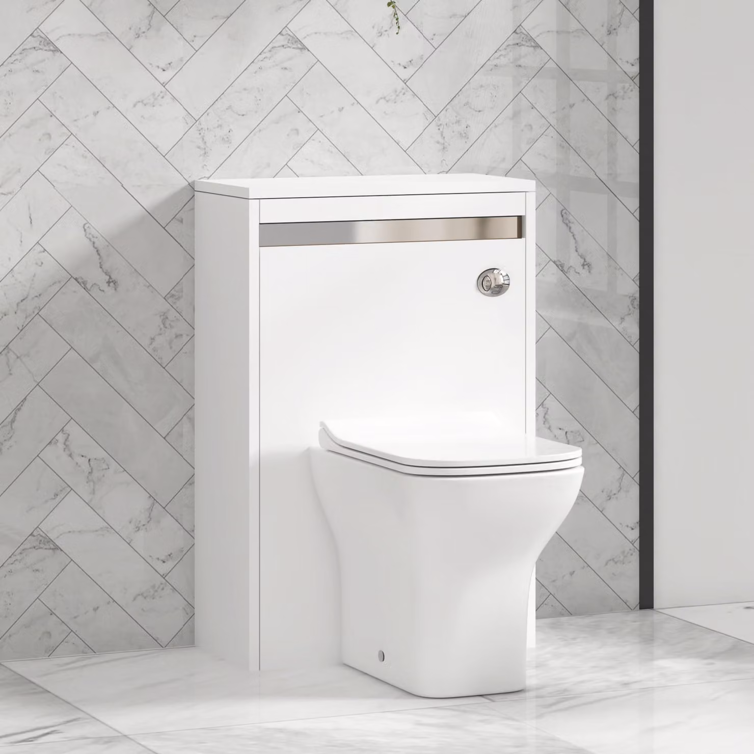 Royal Bathrooms Orion Matt White Wall Mounted WC Unit with Qubix Rimless Ceramic Toilet Pan, Slim Soft Close Seat and Cistern, 54 cm Width