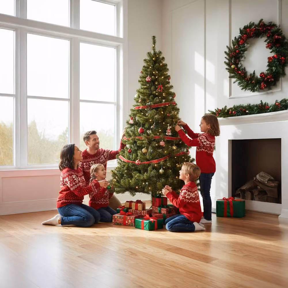 Shatchi Green Alaskan Pine Christmas Tree with Warm White LEDs, 8ft – 2