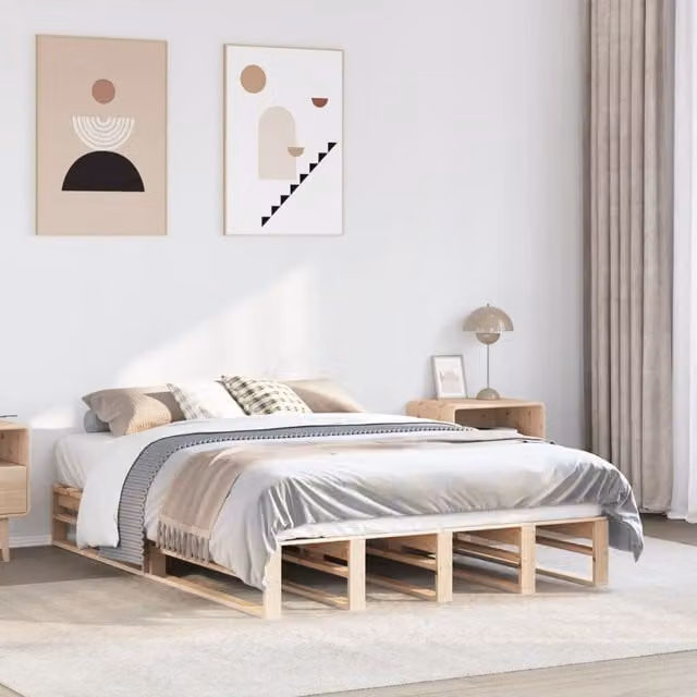 Berkfield Home Solid Wood Pine Bed Frame, Brown, W: 140 cm, D: 200 cm – 1