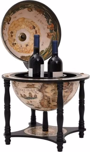 Berkfield Home Globe Bar Wine Stand in Black Solid Eucalyptus Wood with Bottle Rack and Glass Holder