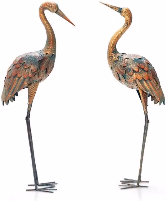 Costway 2 Piece Brown Metal Crane Garden Statue Set