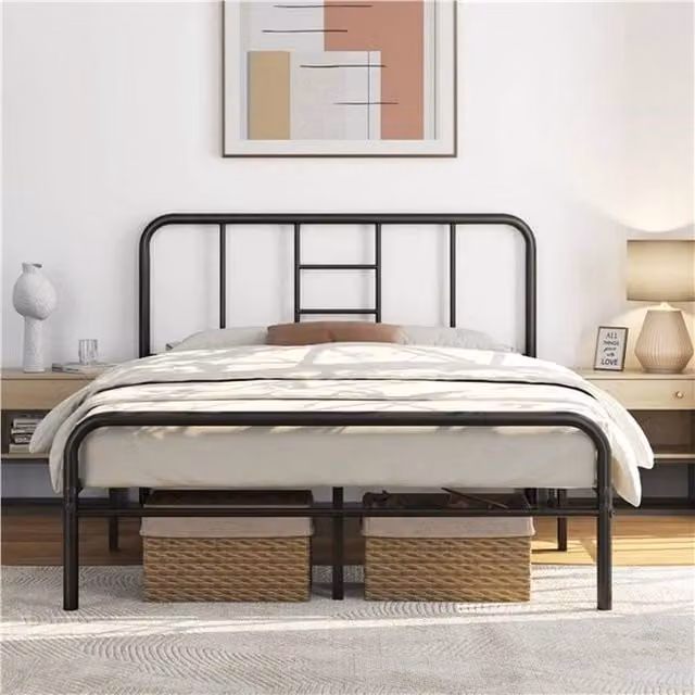 FORGEVIO Metal Bed Frame in Black, W/D/H: 90 x 190 x 36 cm