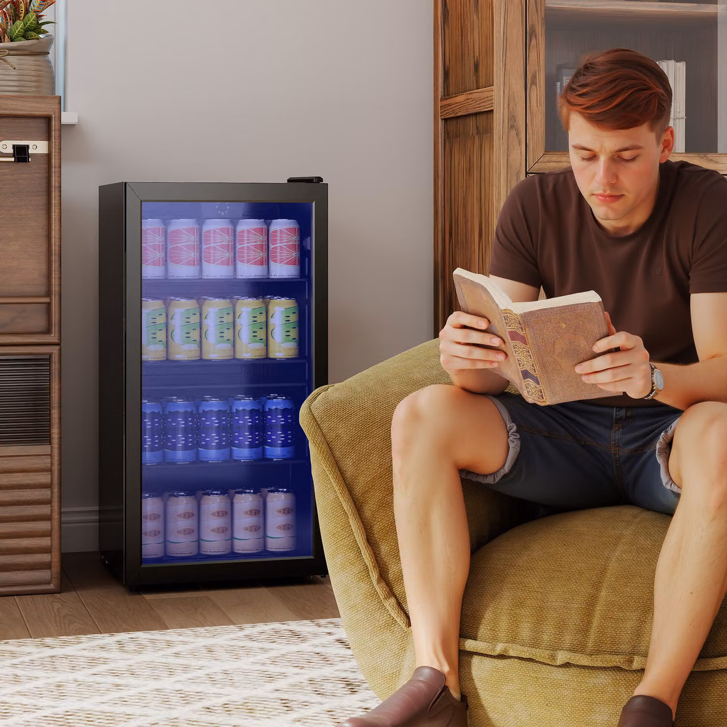 HOMCOM 93L Freestanding Drinks Fridge with Glass Door and LED Light, Black – 2