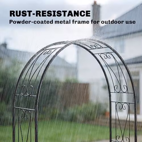 Outsunny Black Metal Garden Rose Arch for Climbing Plants, H 246 x W 155 x D 40 cm – 4