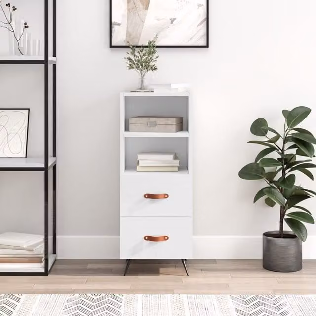 Berkfield Home Modern High Gloss White Sideboard, W/D/H: 34.5 x 34.5 x 90 cm