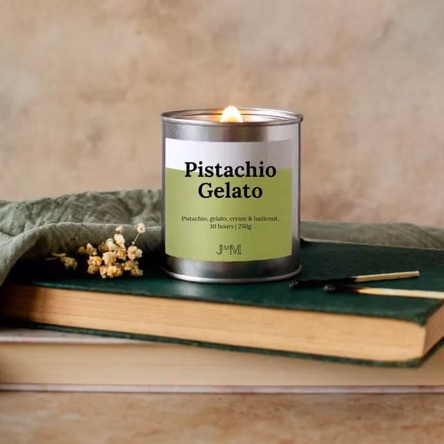 JAAM Pistachio Gelato Wood Wick Candle in Silver