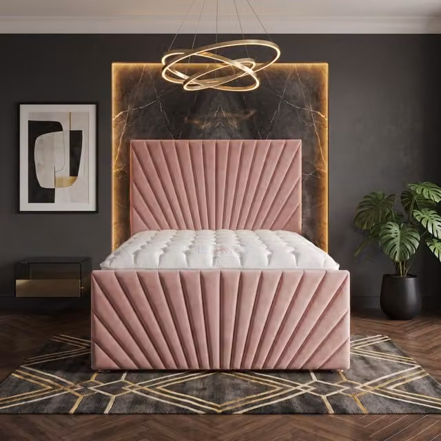 Somnior Beds Ltd Sunrise Velvet Divan Bed with Mattress in Pink, Superking, W/D/H: 200 x 162.56 x 115 cm