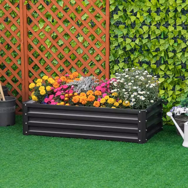 Outsunny Galvanised Steel Raised Garden Bed for Herbs and Vegetables, Grey, W/D/H: 60 x 60 x 30.5 cm – 8