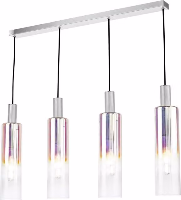 Dar RUB0432 Modern Suspended Glass Pendant Light in Silver, Dimmable and Height Adjustable