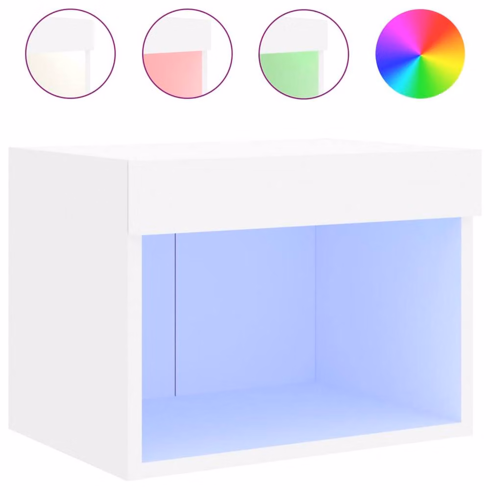 Berkfield Home Wall-mounted Decorative Bedside Cabinet with Integrated LED Lights, White, W/D/H: 30 x 30 x 30 cm – 2