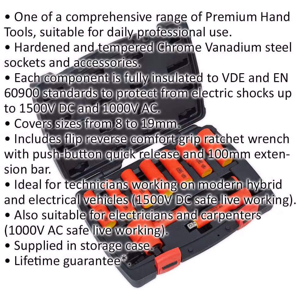 Loops 9pc VDE Insulated Socket and Ratchet Handle Set, 3/8 inch Square Drive, 6 Point Metric, Red and Multicolour – 2