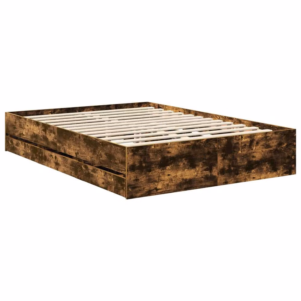Berkfield Home Modern Bed Frame with Drawers in Smoked Oak Brown, W: 135 cm, L: 190 cm – 3