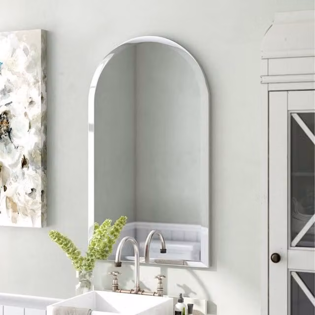 DEENZ Frameless Round Arched Wall Mounted Mirror in Silver, W: 70 cm, H: 50 cm, D: 50 cm