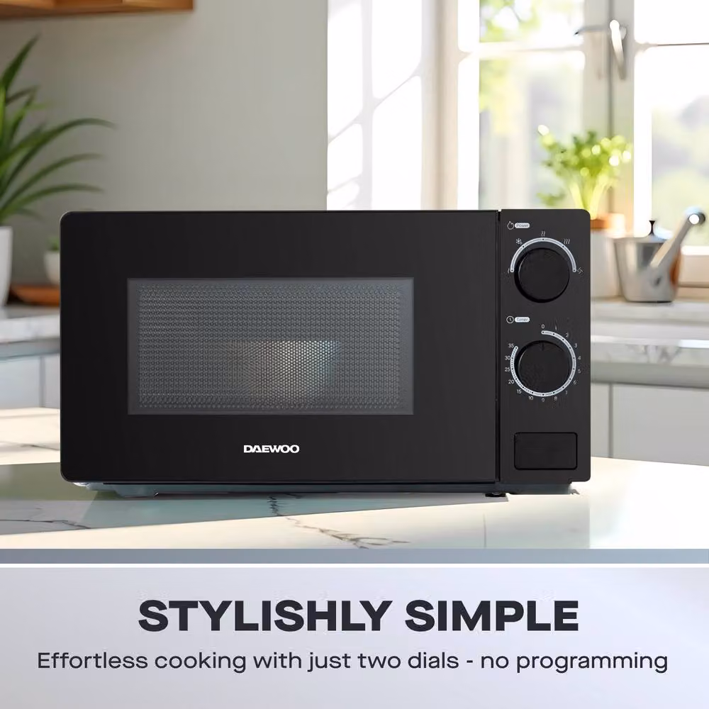Daewoo 20L 700W Manual Solo Microwave Oven with Defrost, Black – 3