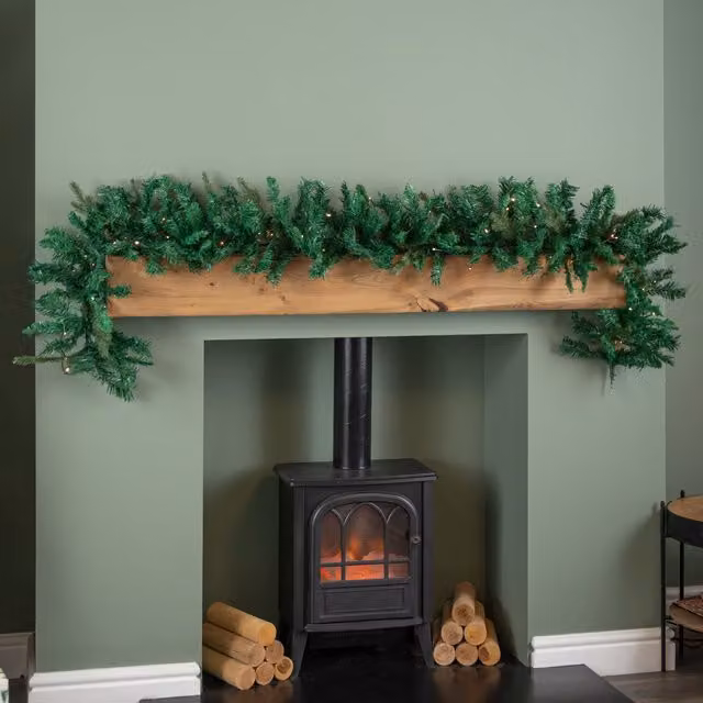 Samuel Alexander 1.8m Plain Green Pre-Lit Christmas Garland with 164 Tips and 50 Warm White LED Lights – 1