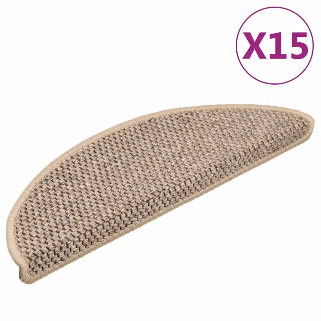 Berkfield Home Self-adhesive Sisal-Look Stair Mats, 15 Pieces, Dark Beige, W: 56 cm, D: 17 cm, H: 3 cm – 2