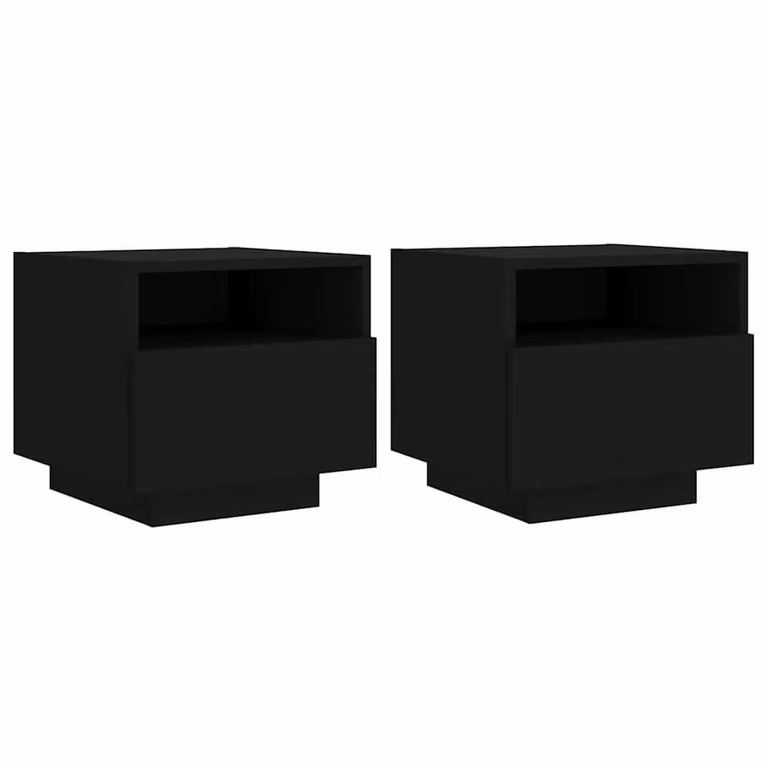 Berkfield Home Set of 2 Decorative Black Bedside Cabinets with Integrated LED Lights, W/D/H: 40 x 39 x 37 cm