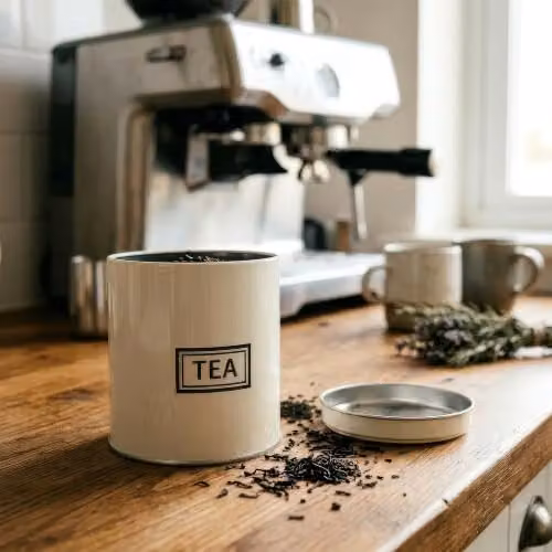 Harbour Housewares 3pc Metal Tea Coffee Sugar Canister Set with Airtight Lids in Beige, Black or White – 4