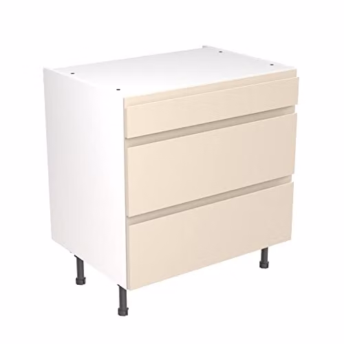 Kitchen Kit Cashmere Matt 3 Drawer Base Cabinet with J-Pull Door, W: 80 cm, H: 87 cm, D: 87 cm