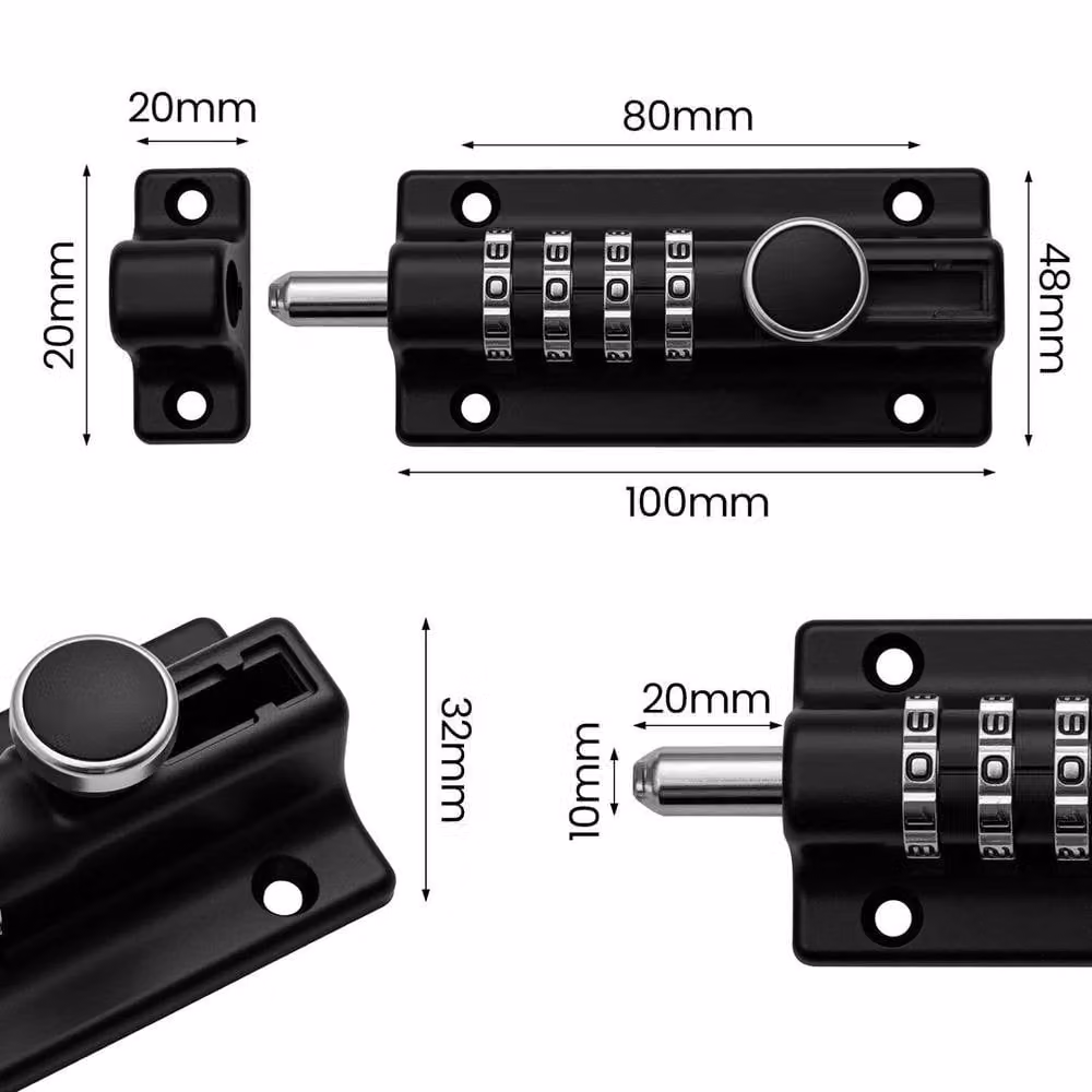 Kelvenix Combination Bolt Lock in Black, Stainless Steel, Width: 520 mm – 2