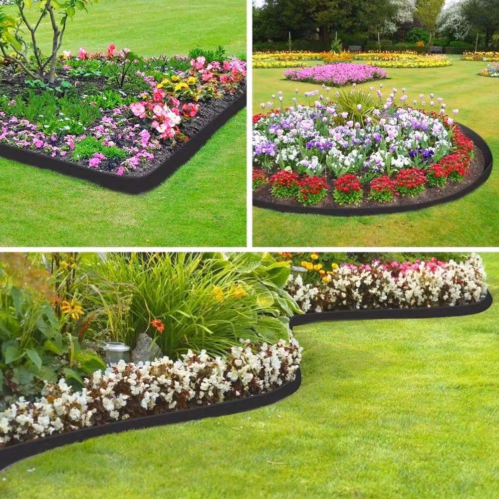 FLAVORA Heavy Duty Plastic Lawn Edging Border in Black with 50 Pegs, W: 100 cm, H: 15 cm – 5