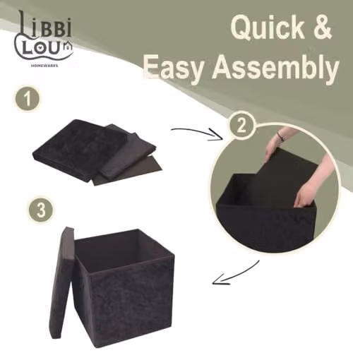 Libbi Lou Black Velvet Foldable Cube Ottoman Storage Footstool W/D/H: 38 x 38 x 38 cm – 3