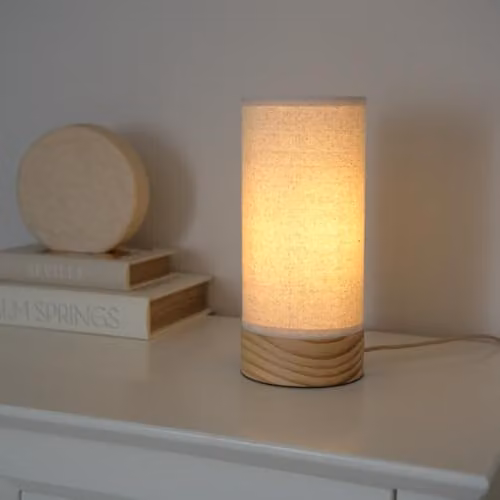 ValueLights Elsa Natural Wooden Table Lamp with Beige Fabric Shade – 2