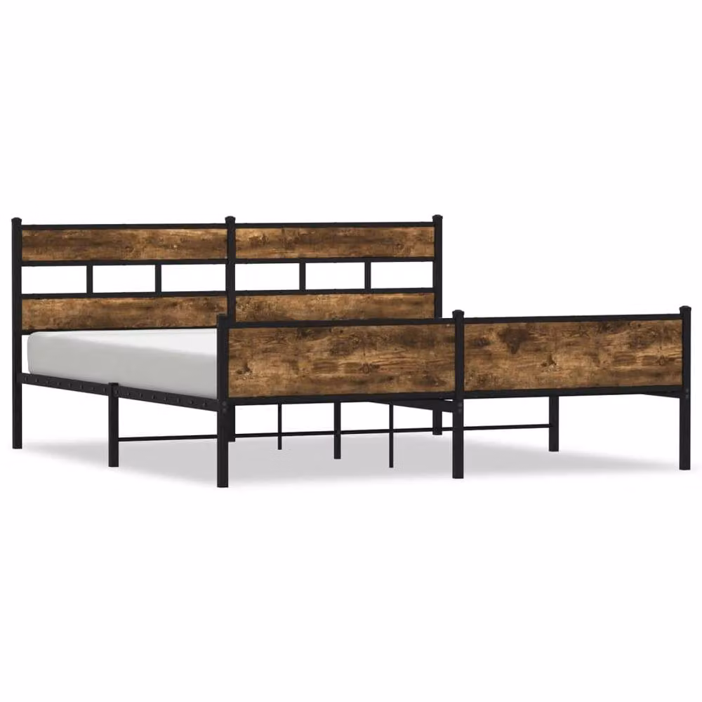 Berkfield Home Metal Bed Frame in Smoked Oak and Black, W/D/H: 180 x 200 cm Super King – 2