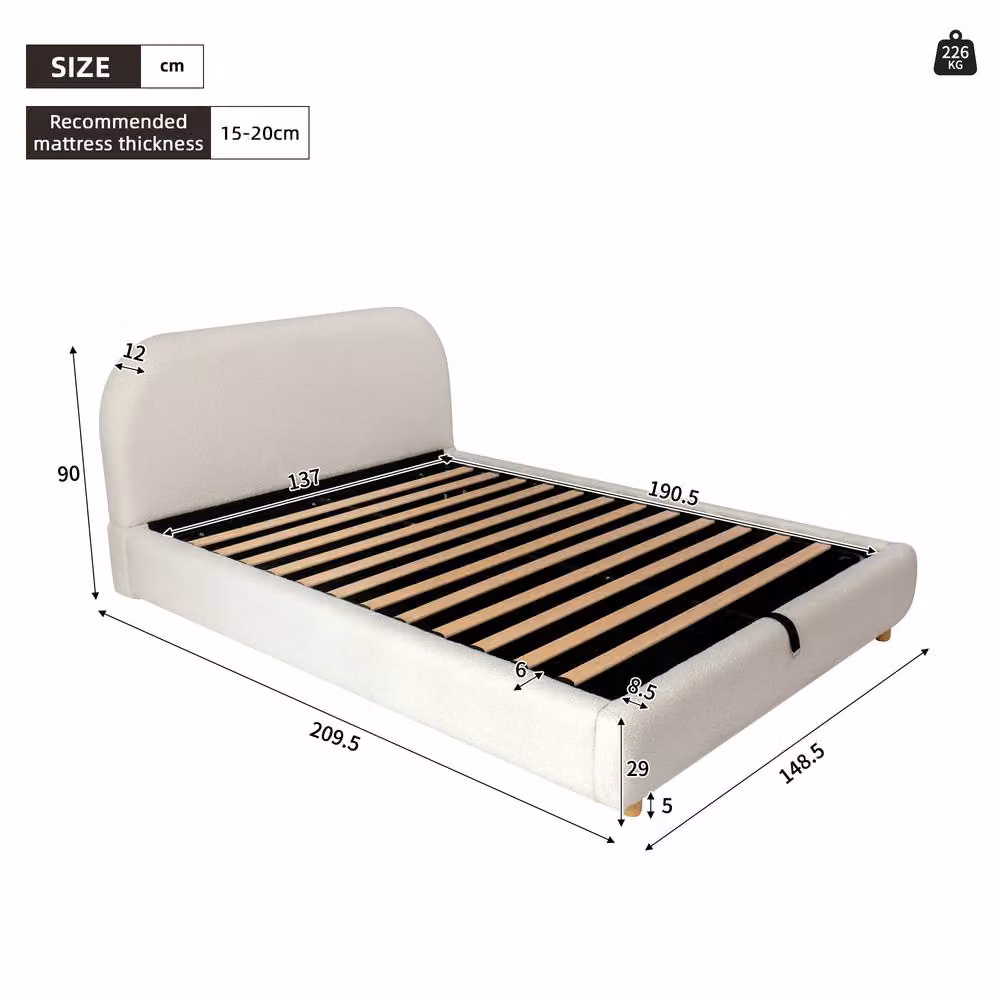 Rolipo Double Ottoman Storage Bed Frame in Warm White Boucle Fabric – 4