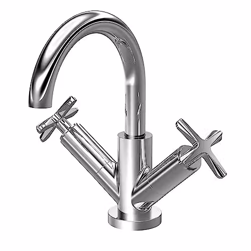 nuie CLX315 Aztec Modern Deck Mounted Mono Basin Mixer Tap with Push Button Waste, Chrome