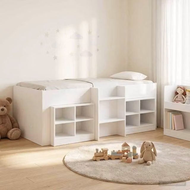 Berkfield Home Loft Bed Frame with Cabinet in White Engineered Wood – 1