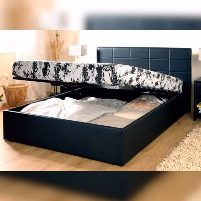 Comfy Living Ltd Black PU Faux Leather Gas Lift Ottoman Bedframe, Double (W/D/H: 140 x 200 x 90 cm)
