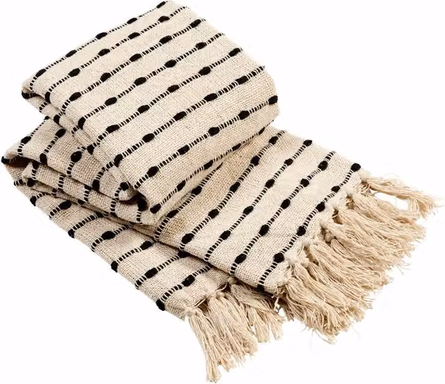 Fes Super Soft Cotton Throw in Beige and Yellow, 152 cm