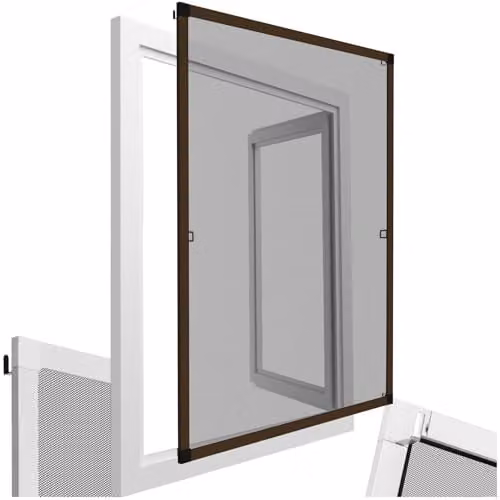 tectake Fly Screen for Windows with Aluminium Frame and Black Fibreglass Insect Mesh, Brown, W: 100 cm, H: 120 cm – 1