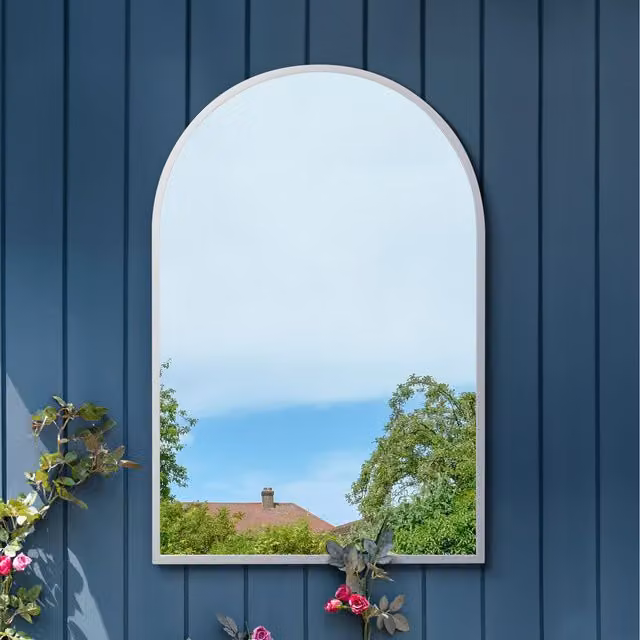 MirrorOutlet Arcus White Arch Modern Wall Mirror, White, W/H: 120 x 120 cm