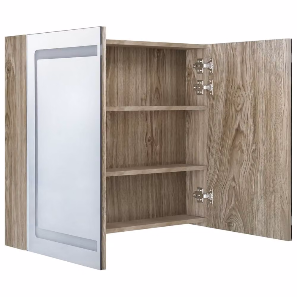 Berkfield Home LED Bathroom Mirror Cabinet in Brown Oak, W/D/H: 80 x 12 x 68 cm – 3