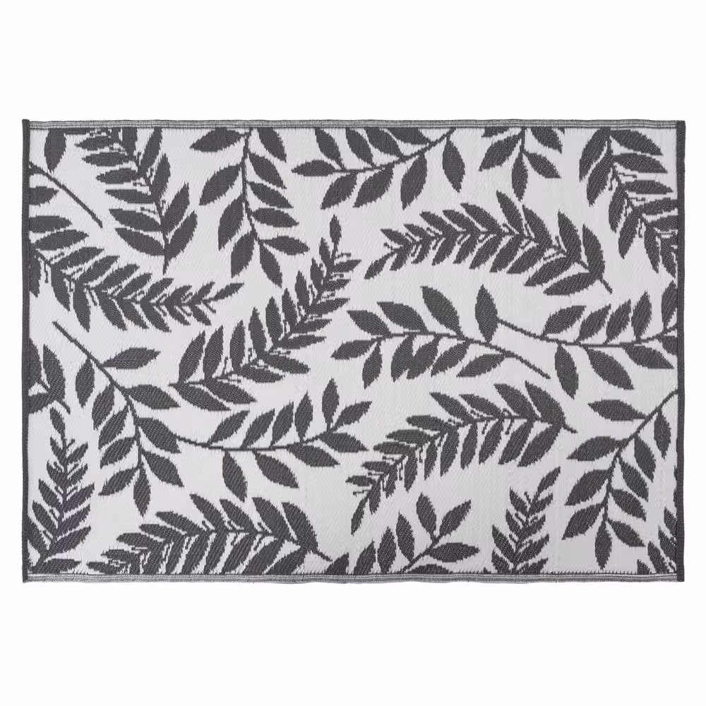 JVL Reversible Small Leaf Floral Outdoor Rug in Grey, W/D/H: 120 x 170 x 0.3 cm – 2