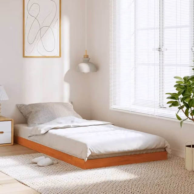 Berkfield Home Small Single Solid Wood Pine Bed Frame in Wax Brown, W/D/H: 75 x 190 cm – 1