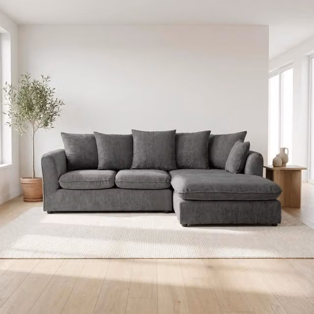 Abakus Direct Lucas Right Facing Corner Sofa in Grey Velvet Chenille – 1
