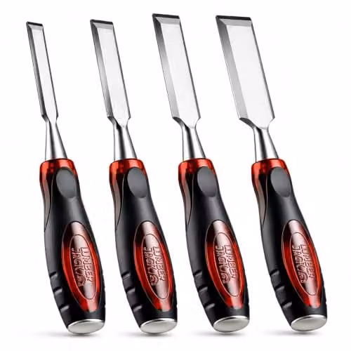Lumberjack 4-Piece Red Bevel Edge Wood Chisel Set with Chrome Vanadium and Stainless Steel Strike Caps