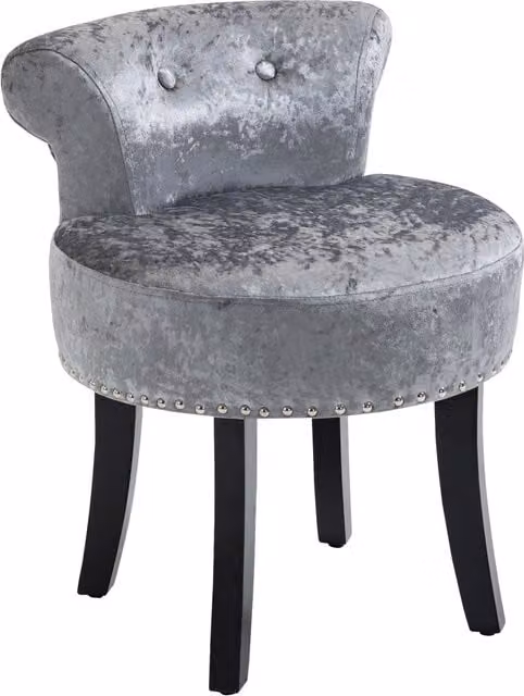HOMCOM Grey Floral Velvet Dressing Table Stool with Rubberwood Legs
