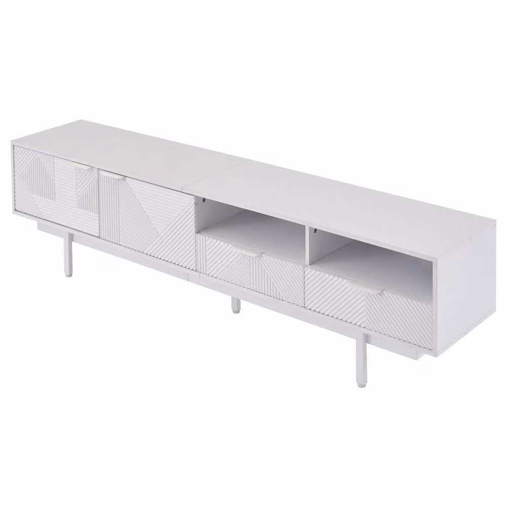 ModernLuxe Modern Geometric TV Cabinet in White with Media Storage, W/D/H: 200 x 40 x 51 cm – 3