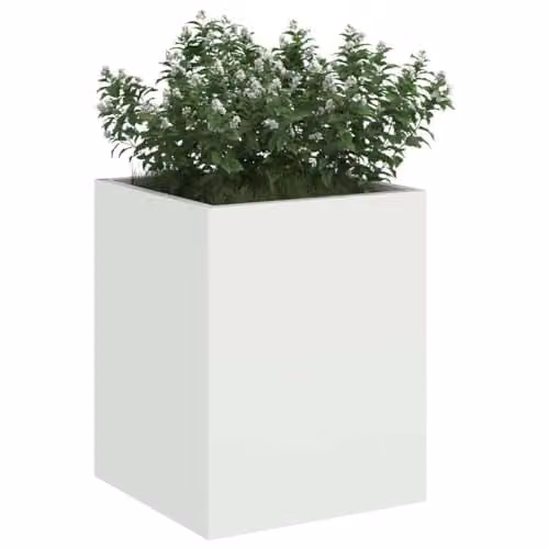 vidaXL White Steel Garden Planter Tub W/D/H: 32 x 32 x 40 cm