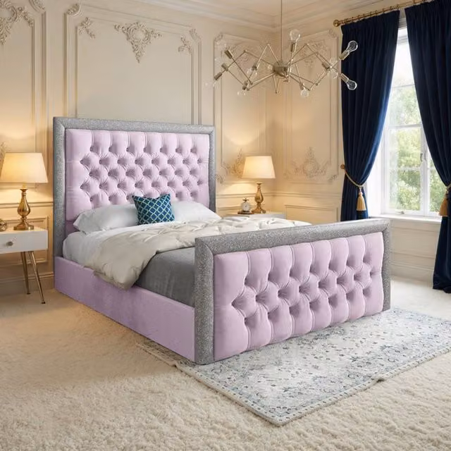 Casani Thorne Upholstered Pink Velvet Designer Bed Frame W/D/H: 180 x 200 cm – 1