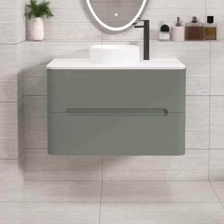 Royal Bathrooms Venice Wall Hung Countertop Vanity Unit with 2 Drawers and Round Basin, Sage Green
