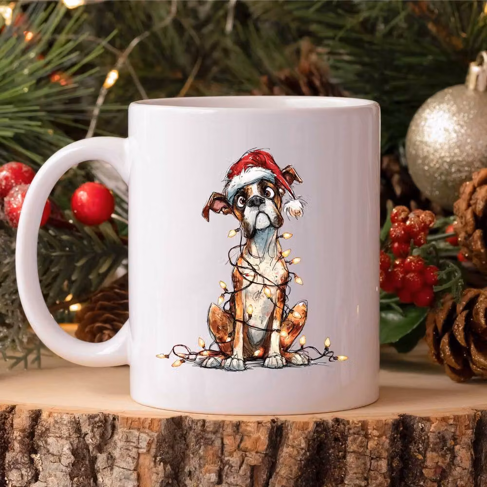 60 Second Makeover Boxer Christmas Lights Ceramic Mug in White – 2