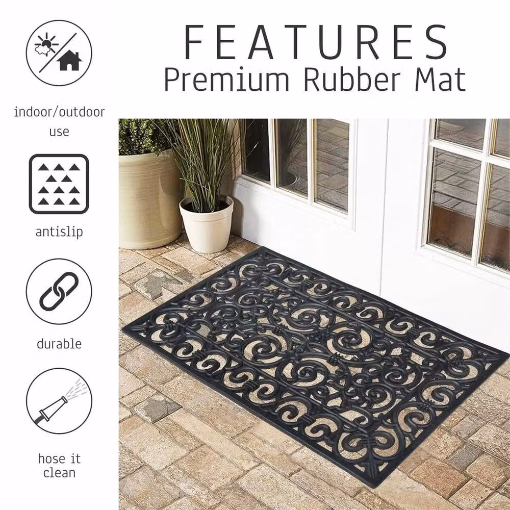 EONLION Large Non-Slip Rubber Entrance Doormat in Black, W/D: 100 x 100 cm – 3