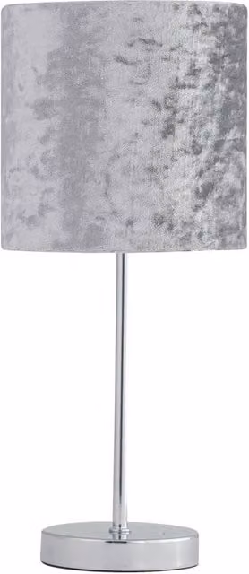 First Choice Lighting Chrome Stick Table Lamp with Grey Crushed Velvet Shade