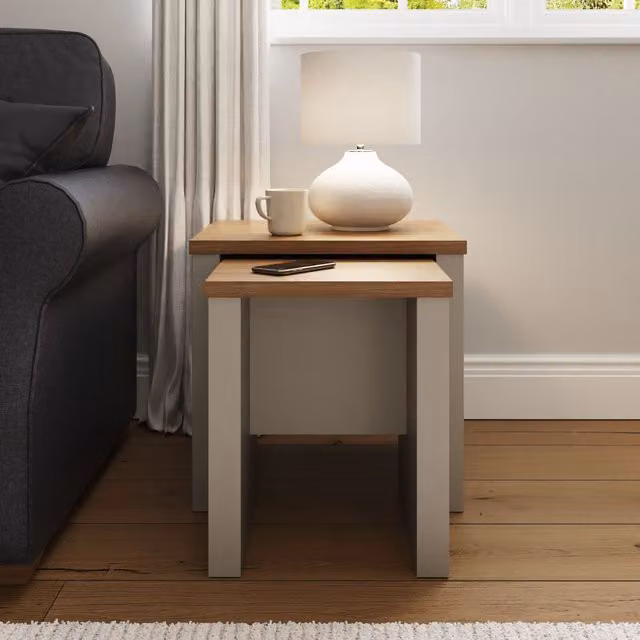 GFW Lancaster Nest of Tables in Grey and Oak – 2